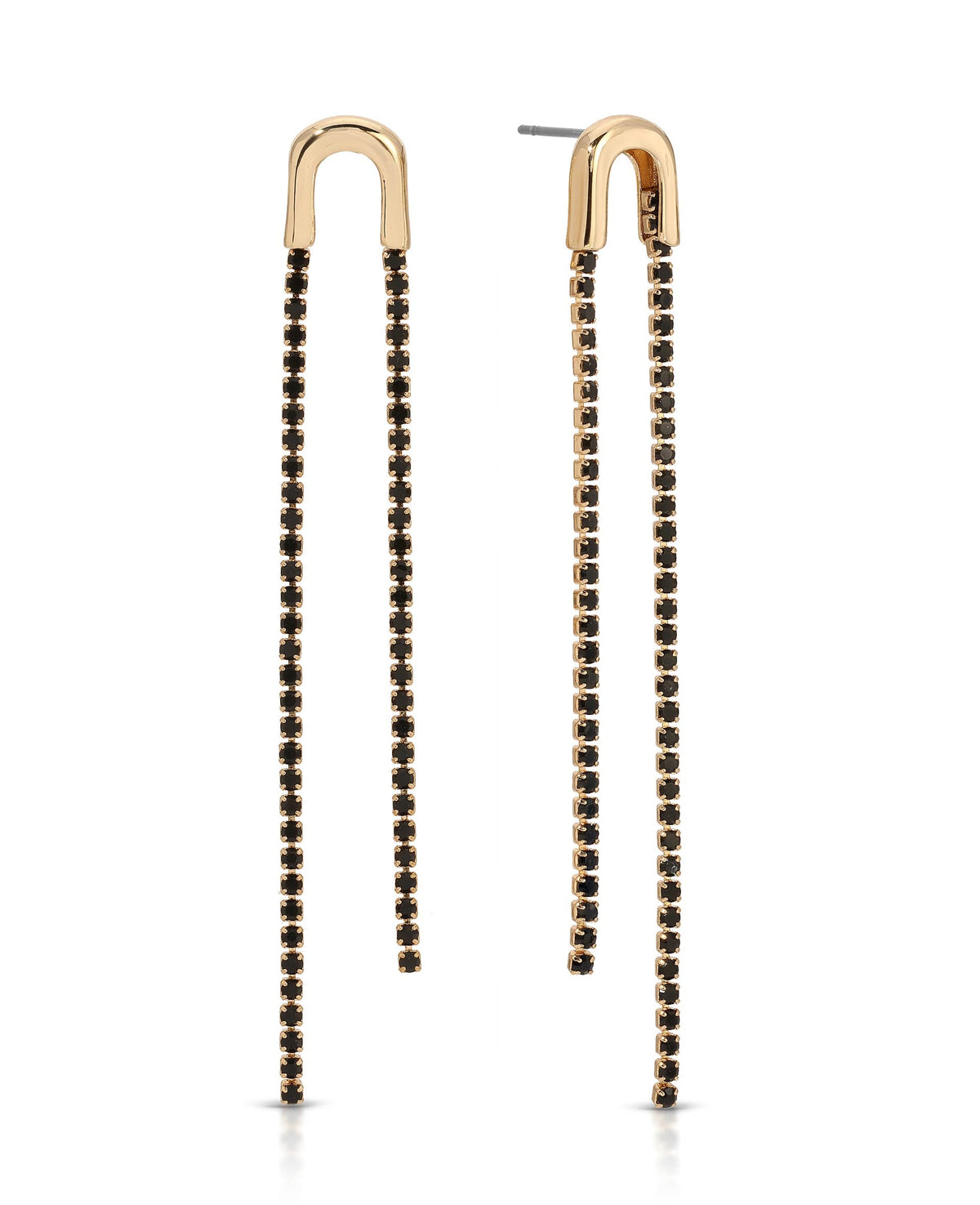 Double Chain Drop Earrings - Black Crystal with 18k Gold Plating | Ettika