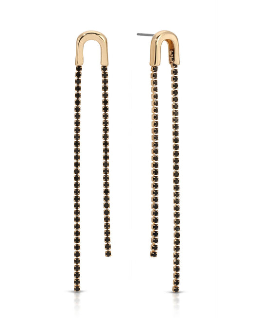 Double Chain Drop Earrings - Black Crystal with 18k Gold Plating | Ettika