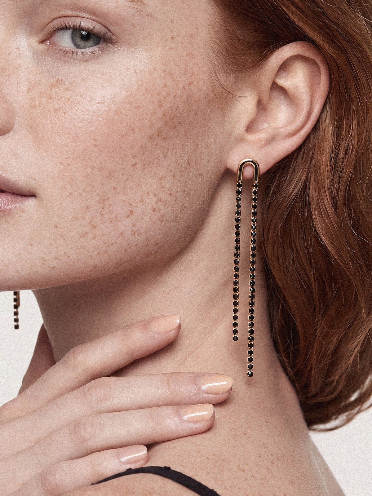Double Chain Drop Earrings - Black Crystal with 18k Gold Plating | Ettika
