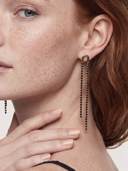 Double Chain Drop Earrings - Black Crystal with 18k Gold Plating | Ettika