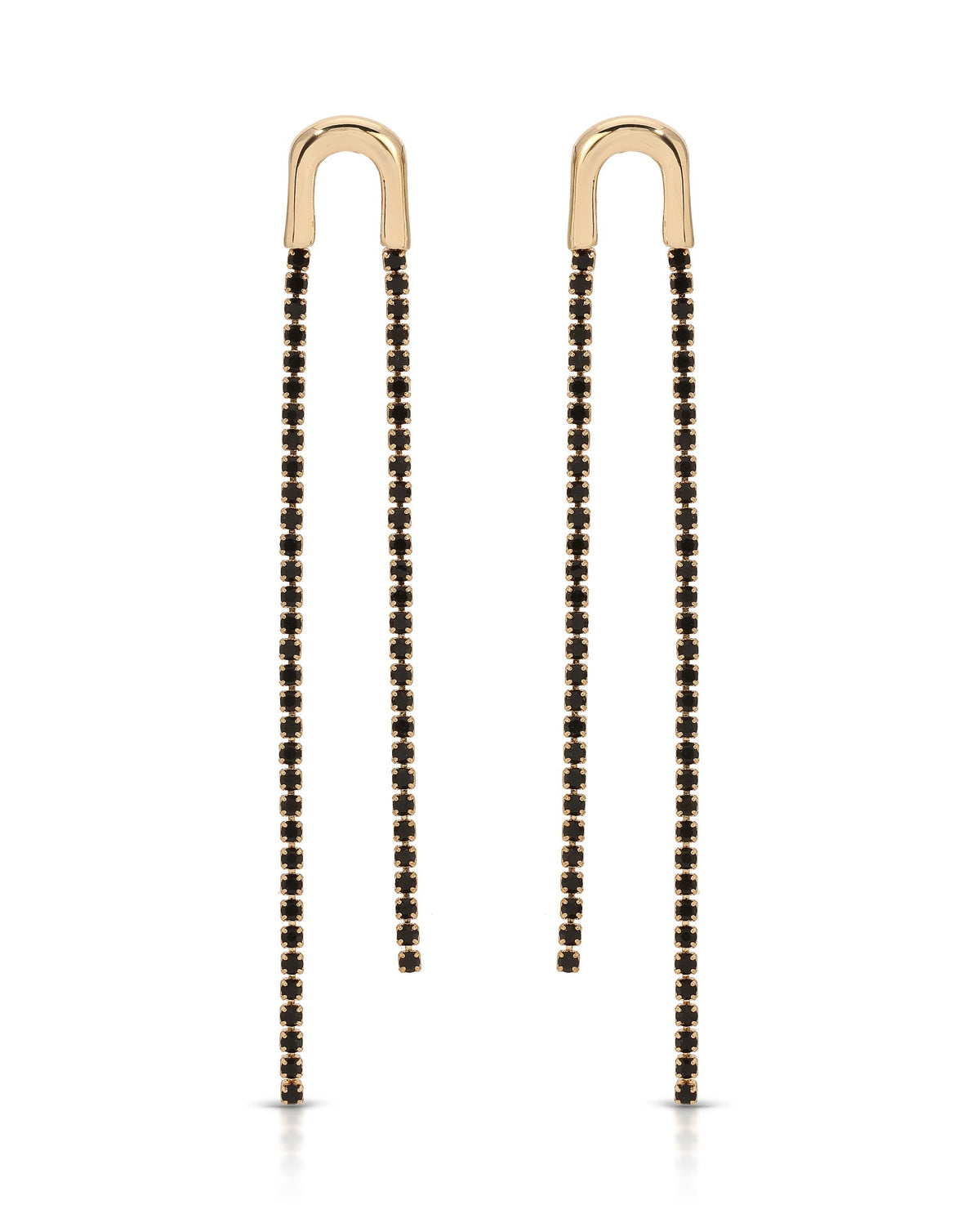 Double Chain Drop Earrings - Black Crystal with 18k Gold Plating | Ettika