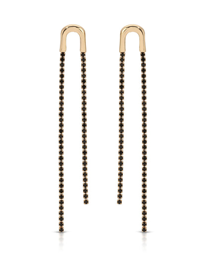 Double Chain Drop Earrings - Black Crystal with 18k Gold Plating | Ettika