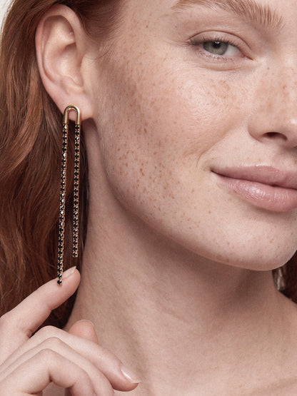 Double Chain Drop Earrings - Black Crystal with 18k Gold Plating | Ettika