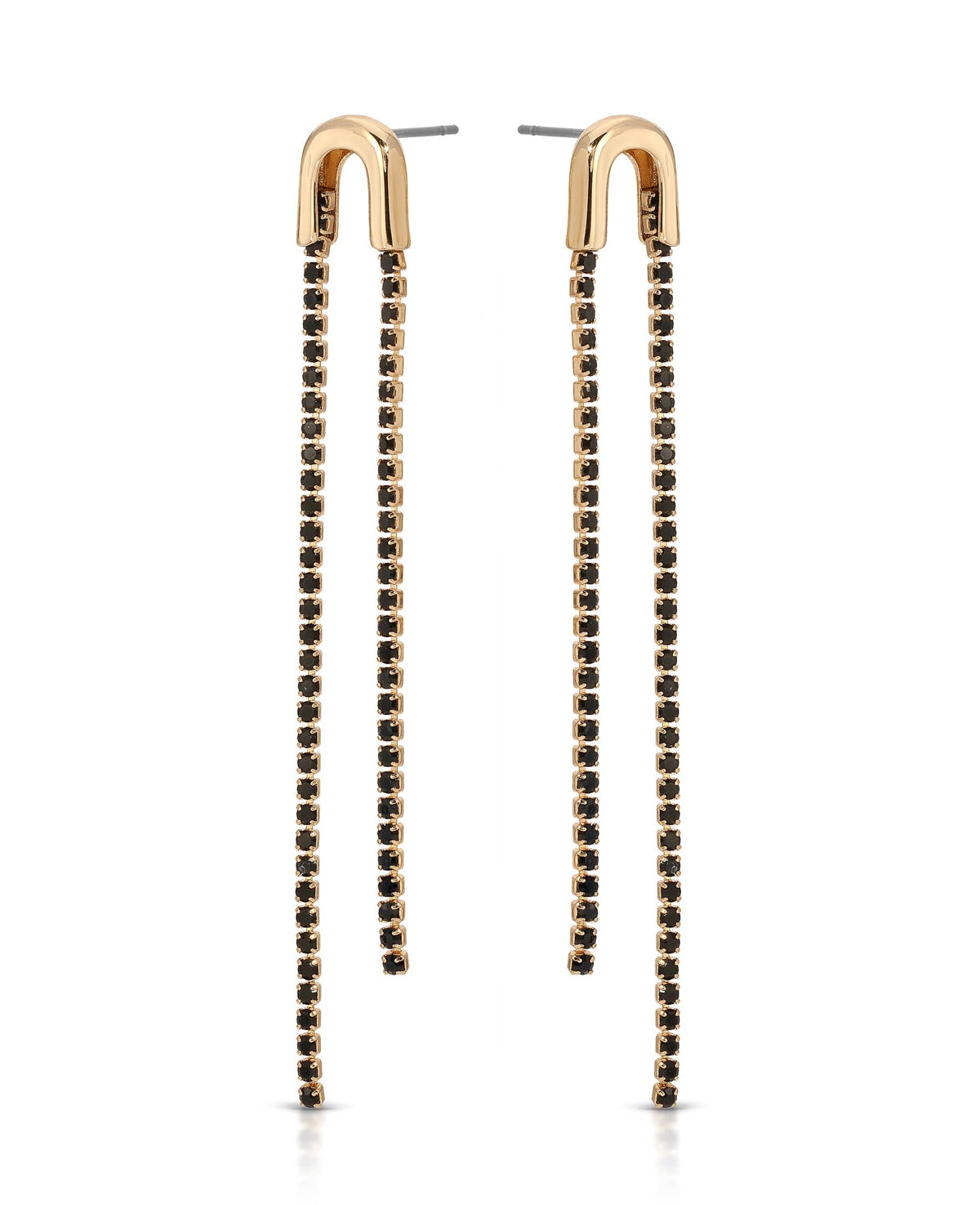 Double Chain Drop Earrings - Black Crystal with 18k Gold Plating | Ettika