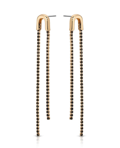 Double Chain Drop Earrings - Black Crystal with 18k Gold Plating | Ettika