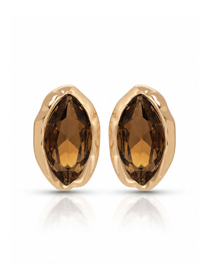 Crystal Luxe Mini Studs - Smokey Quartz Crystal with 18k Gold Plating | Ettika