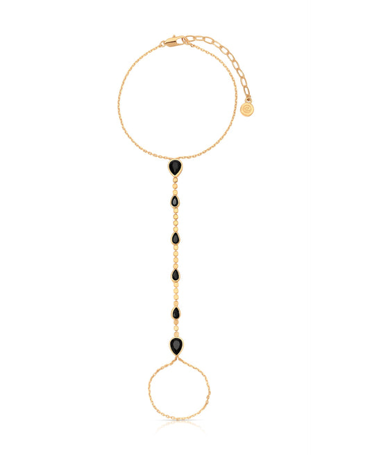 Dripping Crystal Hand Chain - Black Crystal with 18k Gold Plating | Ettika
