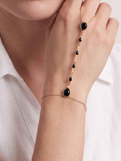 Dripping Crystal Hand Chain - Black Crystal with 18k Gold Plating | Ettika