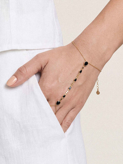 Dripping Crystal Hand Chain - Black Crystal with 18k Gold Plating | Ettika