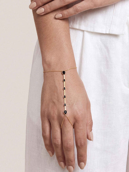 Dripping Crystal Hand Chain - Black Crystal with 18k Gold Plating | Ettika